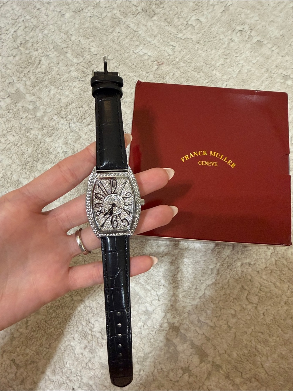Diamond Black Leather Strap Women’s Watch